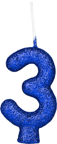VELA TIO FESTINHAS GLITER AZUL N 3