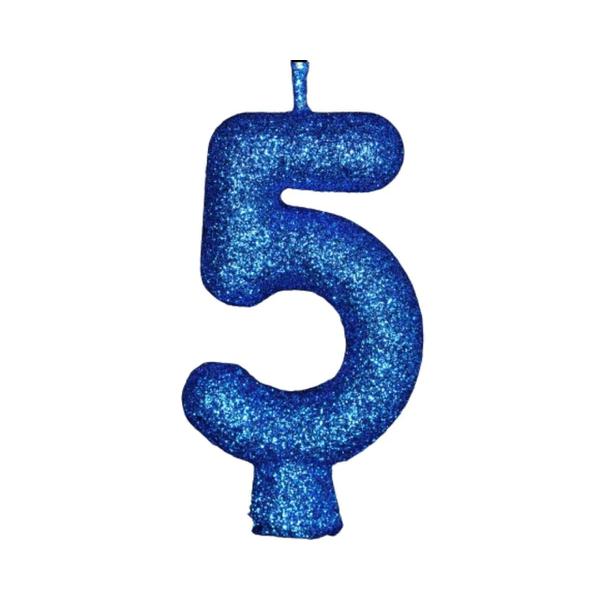 VELA TIO FESTINHAS GLITER AZUL N 5