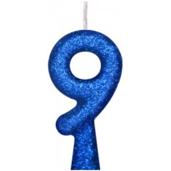 VELA TIO FESTINHAS GLITER AZUL N 9