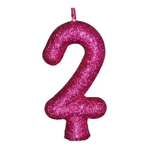 VELA TIO FESTINHAS GLITER ROSA N2