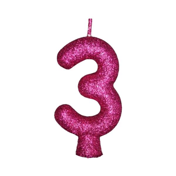 VELA TIO FESTINHAS GLITER ROSA N3