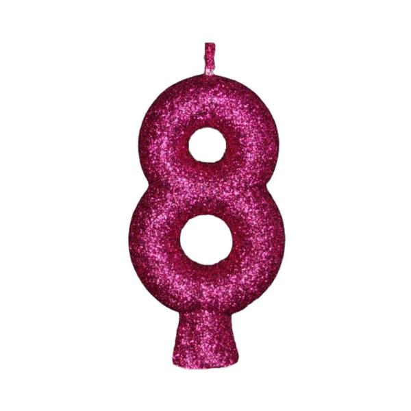VELA TIO FESTINHAS GLITER ROSA N8