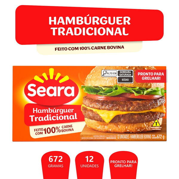 CARNE DE HAMBURGUER SEARA BOVINO 672G C 12UN