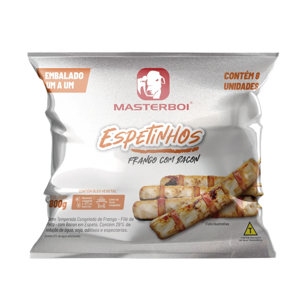 ESPETINHO FRANGO C/BACON TEMPERADO MASTERBOI 800G