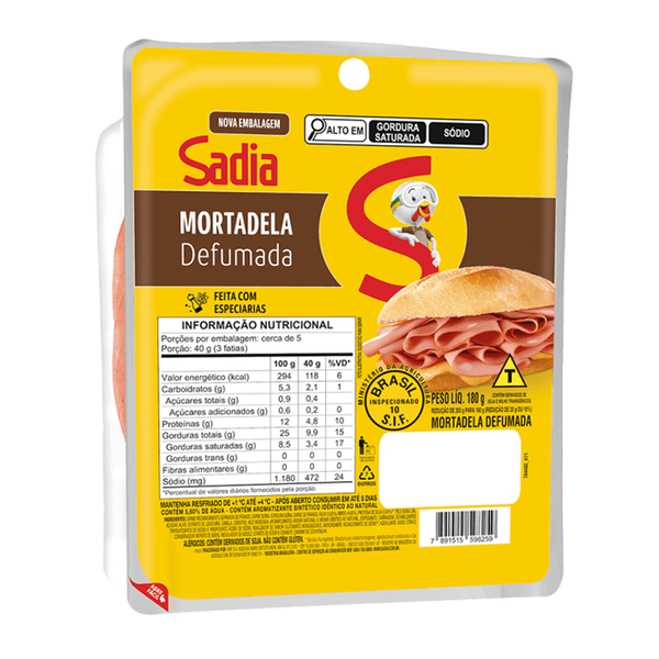 MORTADELA FATIADA DEFUMADA SADIA 180G