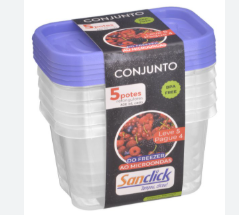KIT C/ 5 POTES RETANGULAR 600ML