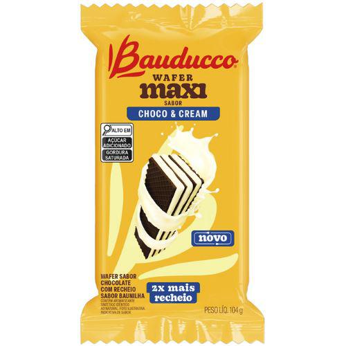 BISCOITO WAFER BAUDUCCO 104GR MAXI CHOCOLATE E CREAM