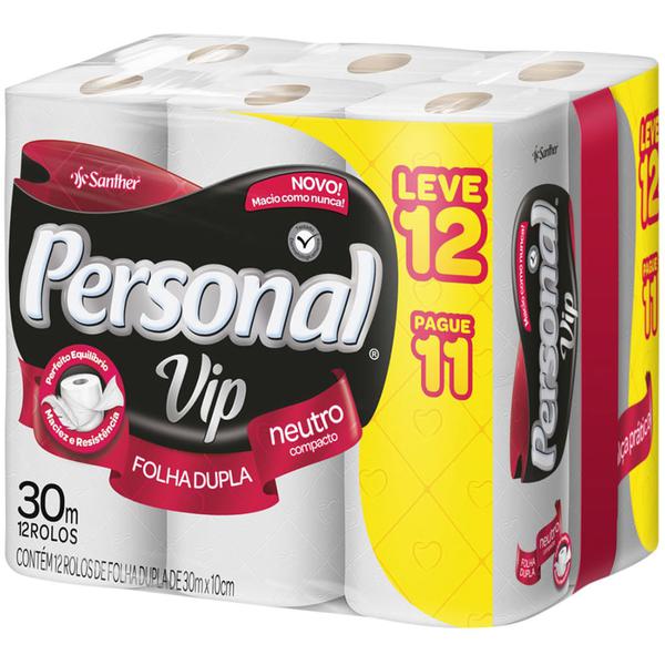 Papel Higiênico Personal Vip Folha Dupla Neutro Leve 12 Pague 11 Unidades