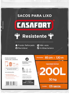 SACO LIXO CASAFORT 200L C/5 PRETO