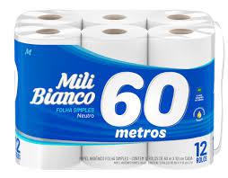 PAPEL HIGIÊNICO MILI 12X60M BIANCO