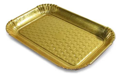 BANDEJA DOURADA RETANGULAR 360X250MM COM
