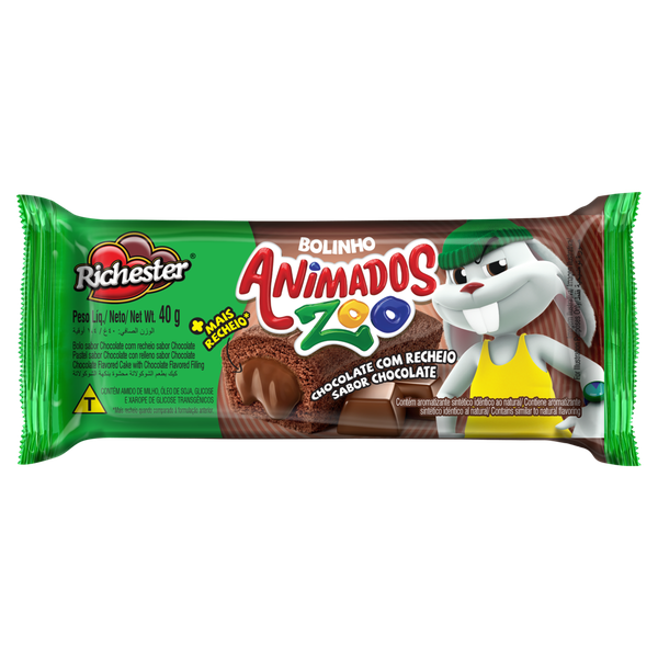 BOLINHO RICHES ANIMADOS ZOO 40G CHOC C RECHEIO SABOR CHOC
