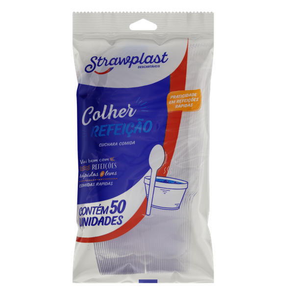 COLHER REFEICAO STRAWPLAST 50UN BCA