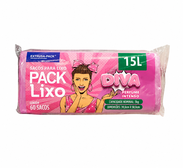 SACO P LIXO PACK LIXO DIVA ROSA 15L 60UN