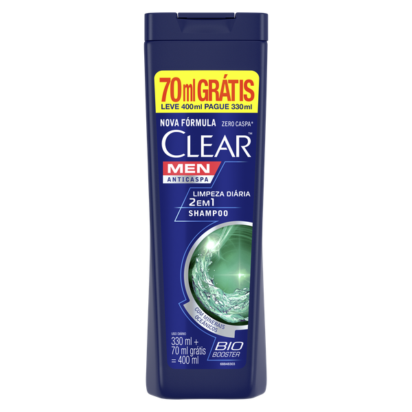 XAMPU CLEAR 400ML 2EM1 LIMP DIARIA GTS 70ML
