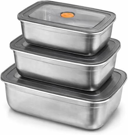 KIT 3 POTES DE AÇO INOX