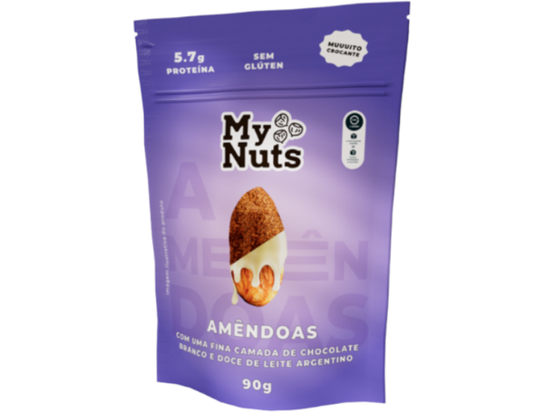 AMÊNDOAS COM CHOCOLATE BRANCO E DOCE DE LEITE 90G MY NUTS