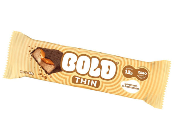 BARRA PROTEÍCA CARAMELO E AMENDOIM 40G BOLD THIN