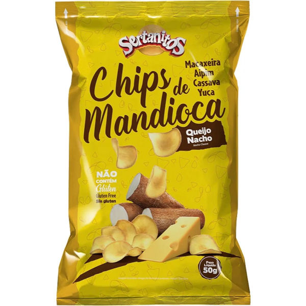 CHIPS DE MANDIOCA COM QUEIJO NACHO 50G SERTANITOS