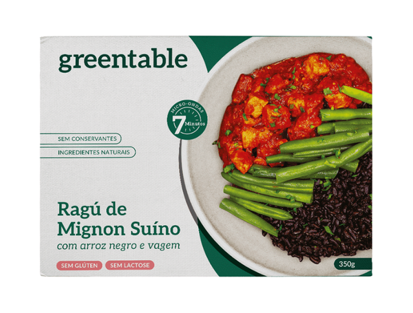 RAGÚ DE MIGNON SUÍNO COM ARROZ NEGRO E VAGEM 350G GREENTABLE