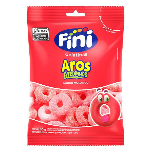 BALA GELATINA AROS DE MORANGO 80G FINI