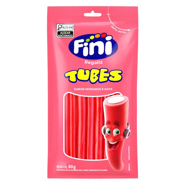 BALA GELATINA TUBES MORANGO 80G FINI