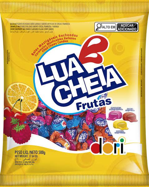 BALA MASTIGAVEL RECHEADA LUA CHEIA FRUTAS 500G DORI