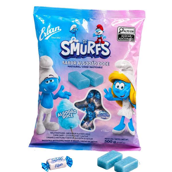 BALA MASTIGAVEL SMURFS ALGODAO DOCE 500G ERLAN