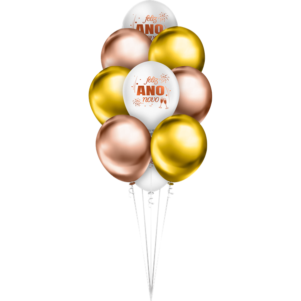 BALAO LATEX PREMIUM 10" OURO/COBRE ANO NOVO 10UN REGINA