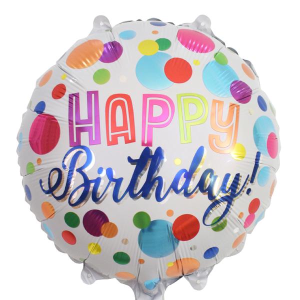 BALAO METALIZADO 10" HAPPY BIRTHDAY BOLINHAS COLORIDAS UN CELEBRATOON