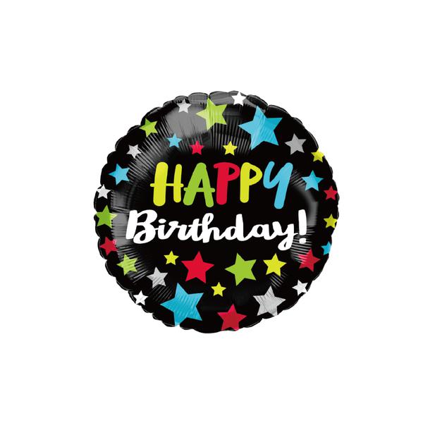 BALAO METALIZADO 10" HAPPY BIRTHDAY  ESTRELAS COLORIDAS UN CELEBRATOON