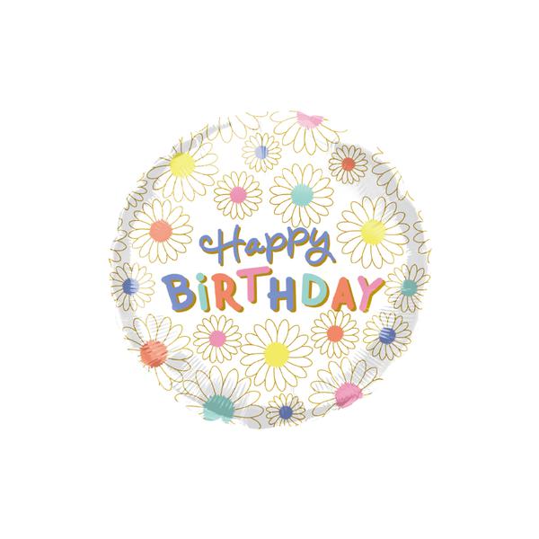 BALAO METALIZADO 10" HAPPY BIRTHDAY MARGARIDAS UN CELEBRATOON