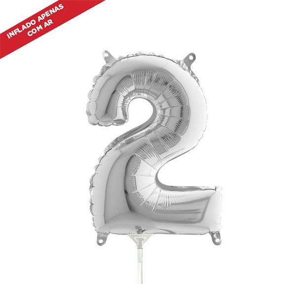 BALAO METALIZADO 14" Nº2 PRATA UN CELEBRATOON