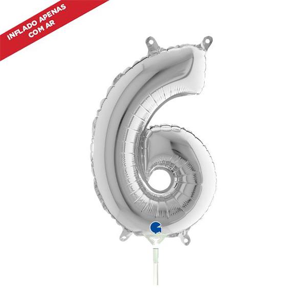 BALAO METALIZADO 14" Nº6 PRATA UN CELEBRATOON