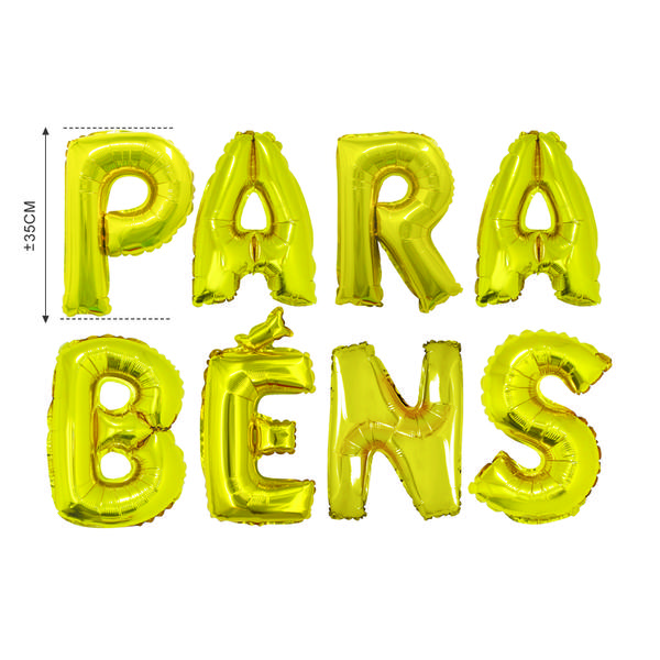 BALAO METALIZADO 16" PARABENS DOURADO UN SILVER