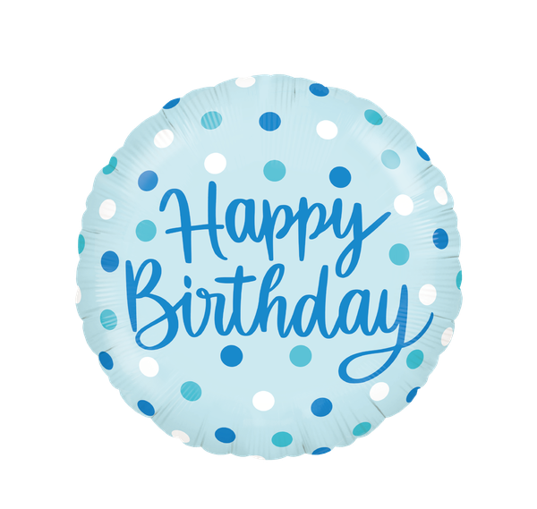 BALAO METALIZADO 18" BIRTHDAY BOLINHAS AZUIS UN CELEBRATOON
