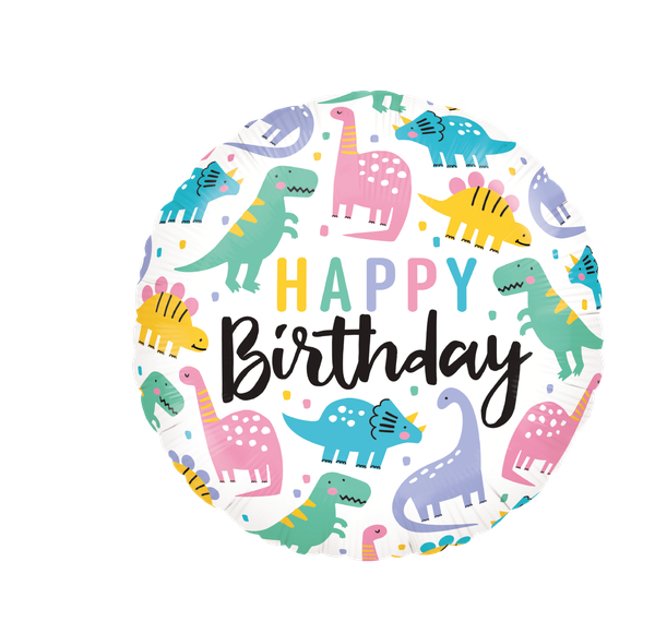 BALAO METALIZADO 18" BIRTHDAY DINO COLORIDO UN CELEBRATOON