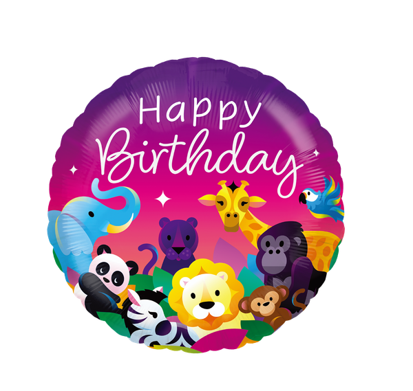 BALAO METALIZADO 18" HAPPY BIRTHDAY FESTA ANIMAL UN CELEBRATOON