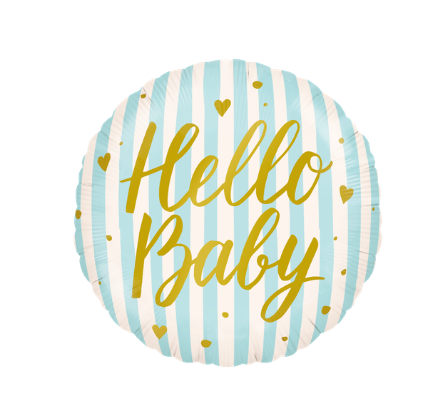 BALAO METALIZADO 18" HELLO BABY LISTRAS AZUIS UN CELEBRATOON