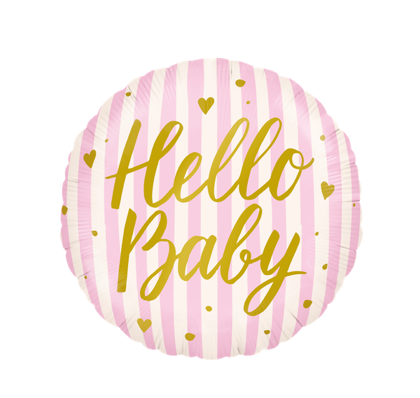 BALAO METALIZADO 18" HELLO BABY LISTRAS ROSA UN CELEBRATOON