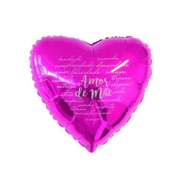 BALAO METALIZADO 20" CORACAO AMOR DE MAE PINK E PRATA UN MEGATOON