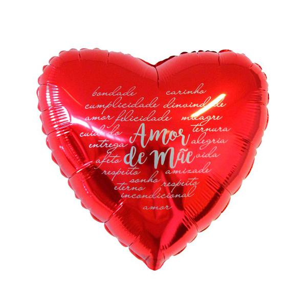 BALAO METALIZADO 20" CORACAO AMOR DE MAE VERMELHO E PRATA UN MEGATOON