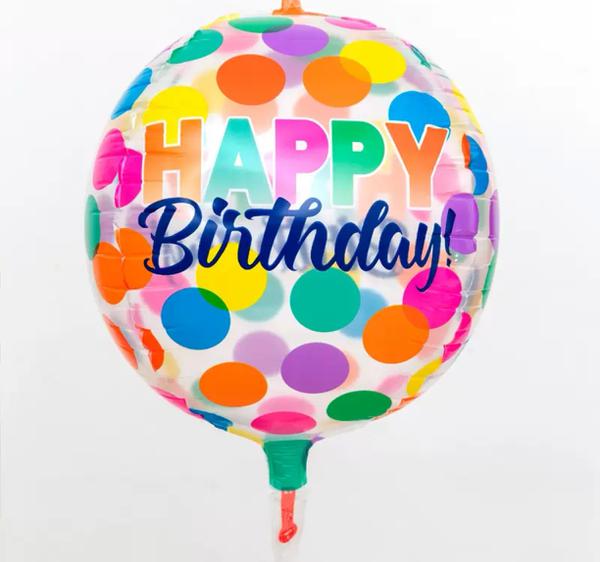 BALAO METALIZADO 22" GLOBO HAPPY BIRTHDAY PONTOS TRANSPARENTE UN CELEBRATOON