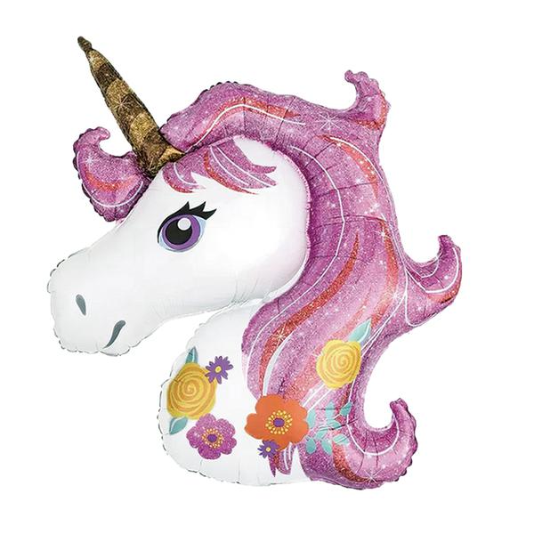 BALAO METALIZADO 35" CABECA UNICORNIO COM GLITTER UN CELEBRATOON
