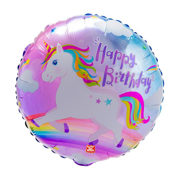 BALAO METALIZADO 45CM REDONDO HAPPY BIRTHDAY UNICORNIO UN SAO ROQUE