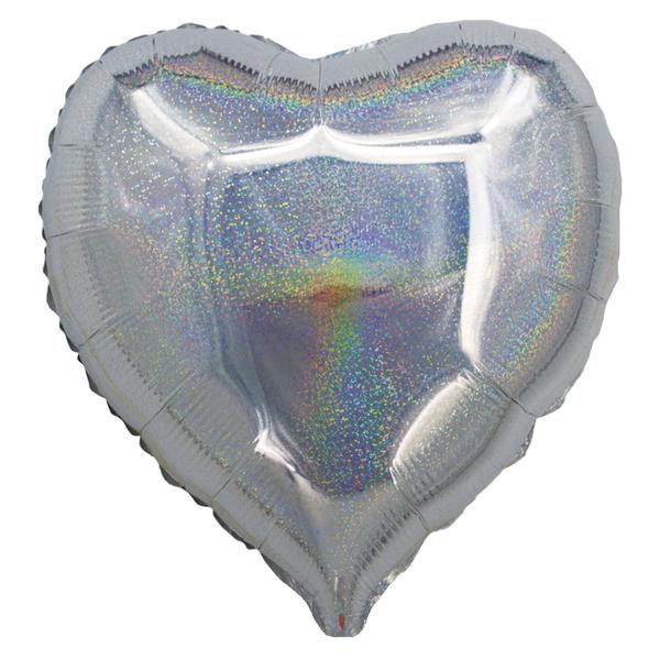 BALAO METALIZADO 5" CORACAO HOLOGRAFICO PRATEADO 06UN SILVER