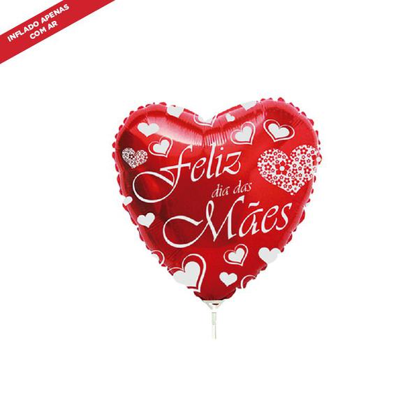 BALAO METALIZADO 9" CORACAO VERMELHO FELIZ DIA DAS MAES UN MEGATOON