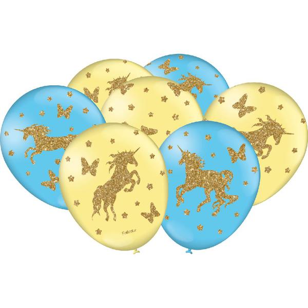 BALAO UNICORNIO NEW AMARELO E AZUL 25UN FESTCOLOR