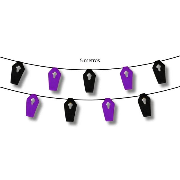 BANDEIRINHA HALLOW CAIXAO PRETO/ROXO 5M MAXIFORMAS