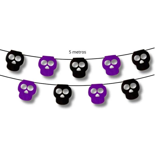 BANDEIRINHA HALLOW CAVEIRA PRETO/ROXO 5M MAXIFORMAS